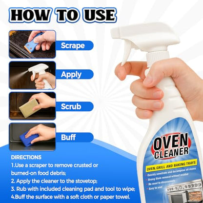 Heavy Duty Stove and Oven Cleaner Kit, Includes Cleaning Tool, Razor, Scraper and 1 Pad to Remove Tough Stains - Use on Gas, Electric, Ceramic Surfaces, 4 Piece (16.9, Fluid Ounces)