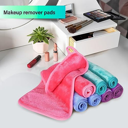 Nugilla Makeup Remover Cloths, 16 Packs Makeup Remover Towels Reusable Face Wash Cloth, Soft Microfiber Face Cloth for Women - color: Pink/Blue/Green/Purple, size: 1 Count (Pack of 16)