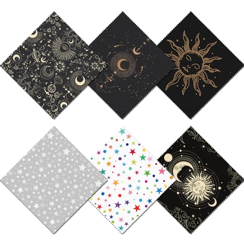 6 PCS Glasses Cleaning Cloth Eyeglass Cleaning Cloth Lens Eyeglasses Microfiber Cute Aesthetic Cloth for Unisex Women Girls Reusable Phone Screens Camera Multi-Patterns(6.3"x6.3")-Sun Moon Star - color: N5-sun Moon Star