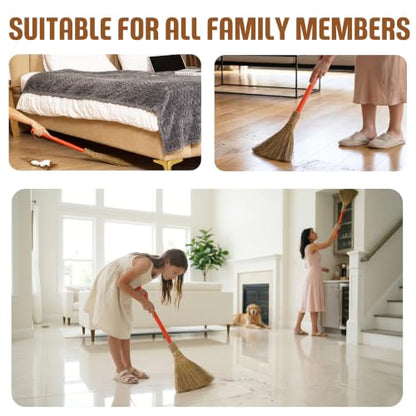 Vietnam Handmade Straw Broom with Orange Wooden Handle - Soft Natural Grass Whisk Broom for Home, Kitchen, Bedroom & Garage, 12.2" Wide x 27.95" Long - style: Orange
