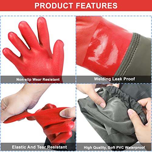 Haiou Long Rubber Gloves Fishing Gloves for Men and Women (Large-one size)
