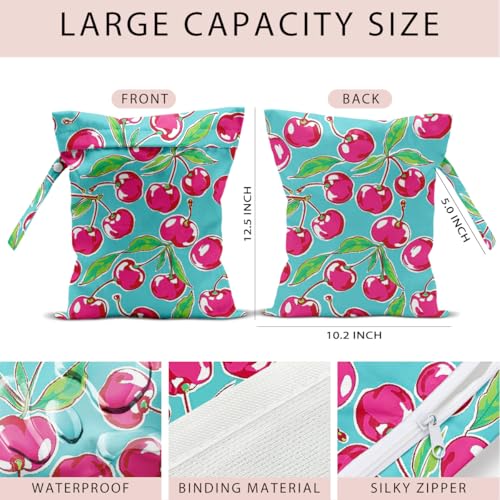 Swimsuit Bag Wet Bags for Travel Reusable Waterproof Dry Bags Diaper Bag Pineapple Cherry Wet Bag for Swimsuit Towels Beach Gym 10.2×12.6 Inches - color: Pineapple Cherry