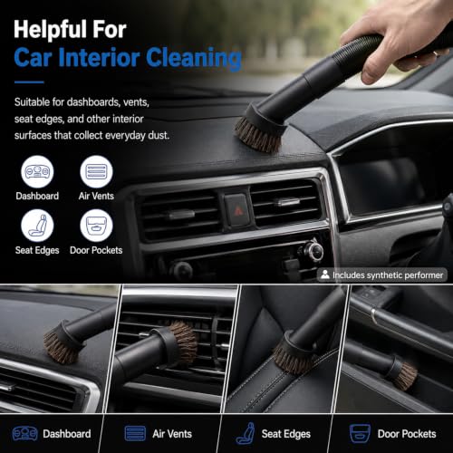 Vacuum Brush Attachment,Horse Hair Round Dust Brush with Universal Adapter - size: 1.25 inch-6pcs