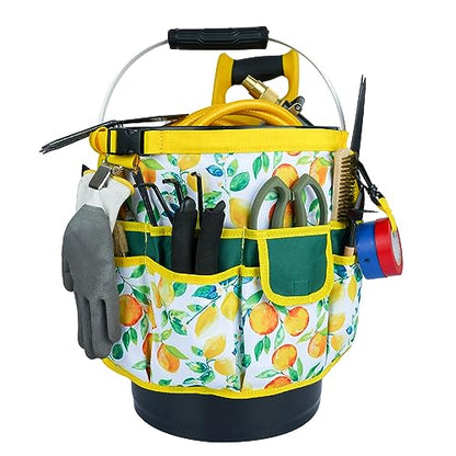 MELOTOUGH Bucket Caddy Organizer Bucket Tool Organizer for Garden Tools Fit 3.5 to 5 Gallon Bucket (Yellow Flower) - color: Yellow Flower