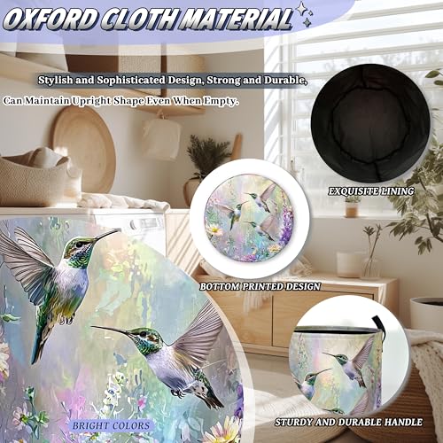 Beautiful Hummingbird Laundry Basket Oxford Cloth Hamper 18.9"x16.5" - color: Hummingbird Watercolor Floral