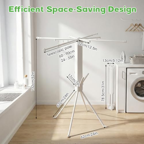 cjc Tripod Clothes Drying Rack Foldable, Collapsible Laundry Rack Indoor - color: White-8 Rods