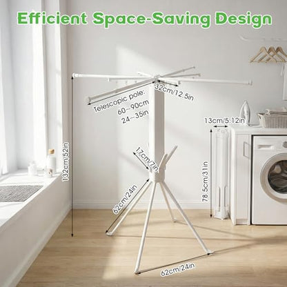 cjc Tripod Clothes Drying Rack Foldable, Collapsible Laundry Rack Indoor - color: White-8 Rods