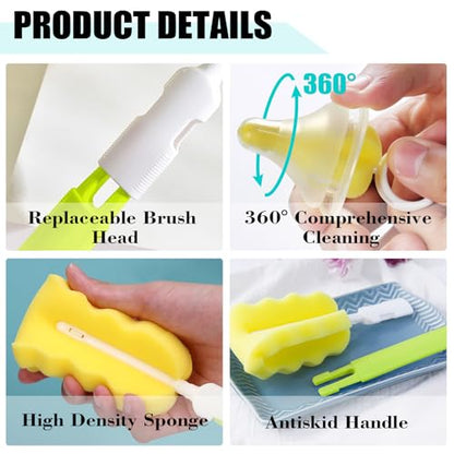Baby Bottle Cleaning Brush 6-Piece Set Detachable Sponge Bottle Brush, Nylon Milk Bottle Brush, 2PCS Nipple Brush, 2PCS Straw Brush (Green) - color: Green