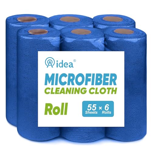 AIDEA Microfiber Cleaning Cloth 330 Sheets 6 Roll, Cleaning Rags 11×9" - color: Dark Blue, size: 55 Count (Pack of 6)