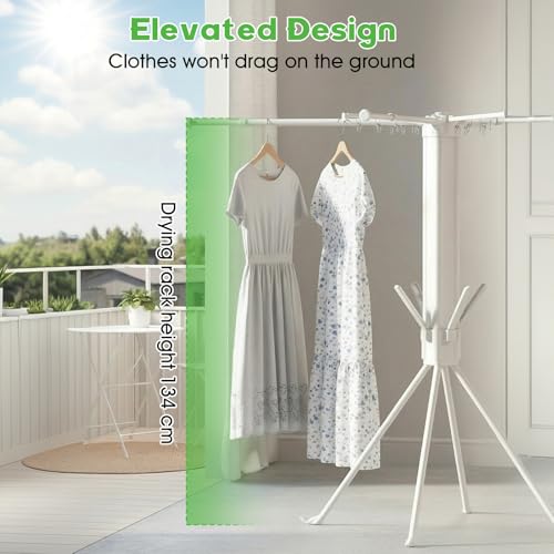 cjc Tripod Clothes Drying Rack Foldable, Collapsible Laundry Rack Indoor - color: White-8 Rods