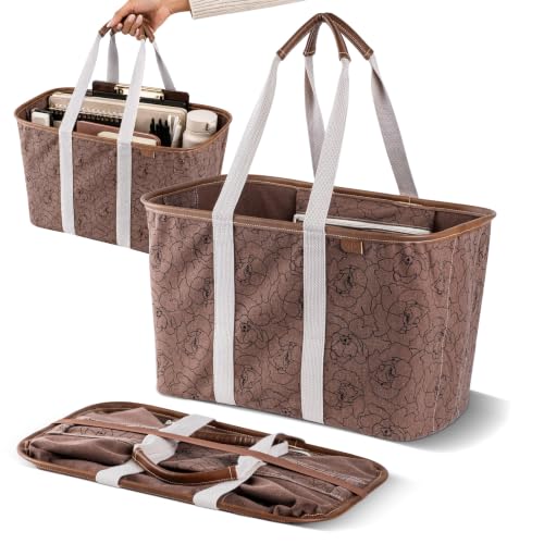 CleverMade Collapsible Tote LUXE, 30L Structured Tote Bag with Handles - color: Pretty in Peony
