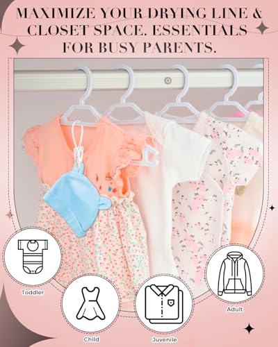 100 Pack Multi Purpose Laundry Hanging Clips with Rope, White - Strong Grip Hanging Clips for Baby Hangers, Pants, Socks, Towels & Closet Organization, Multi-Purpose Laundry Drying Hooks - color: White