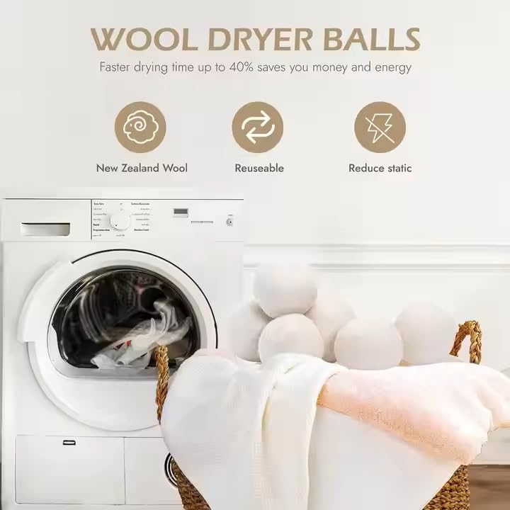 Organic Wool Dryer Balls: Eco-Friendly & Chemical-Free | Our Anti-Entanglement Reusable Balls Eliminate Wrinkle Static | 6-Pack XL Dryer Balls for Laundry is Made with New Zealand Wool (MER-WHT-CAT) - color: Mer-wht-cat