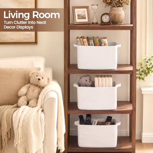 OIAHOMY Woven Storage Basket, Small Baskets for Organizing White - color: White, size: 13.5"x11"x9.5"