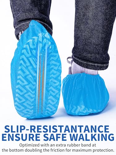 X-Large Shoe Covers Disposable Non-Slip, Non-Woven Fabric Boot Covers, Stretchable Fits Up to Size 13 US Men (Blue, 200 Pack) - color: Blue, size: 200 Pack