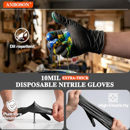 ANBOSON 10 Mil Heavy Duty Industrial Nitrile Gloves, Black Large 500 Count - color: Black-500, size: Large