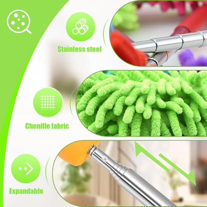 Extendable Feather Duster Telescopic Dust Remover for Home Office Car Furniture High Ceiling Cleaning Multi Purpose Tool(Green,Long Head) - color: Green, size: 11.0 in