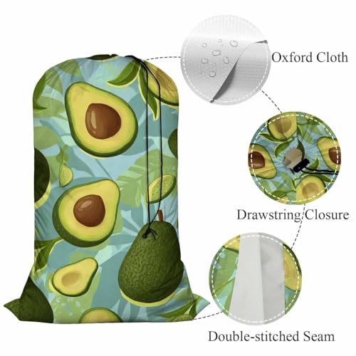 Swono Avocado Large Laundry Bag Washable Large Dirty Clothes, Fruit Slices Exotic Monster Leaves Drawstring Organizer Bag, Fit Hamper Basket Camp Travel Home Dorm, Blue - color: Avocado