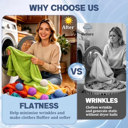 12 Pcs Reusable Laundry Dryer Balls, Plastic Dryer Balls Fabric Softener, Reduce Drying Time and Save on Energy, Soft Fluffy Clothes, Fewer Wrinkles, Less Static Cling