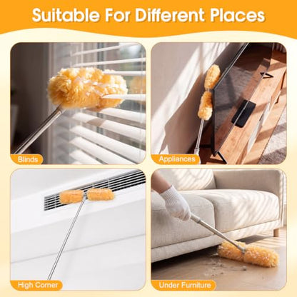 40 Pcs Heavy Duty Duster Refills with 6 ft Extendable Handle and 1 Pair of Gloves, Compatible with Swiffer 360° Disposable Microfiber Feather Dusters Kit for Cleaning Home(Orange) - color: Orange