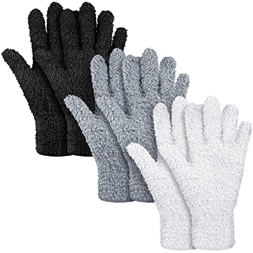 Patelai 3 Pairs Microfiber Dusting Gloves for Plants Leaf, Large - color: Black, White, Gray, size: Large