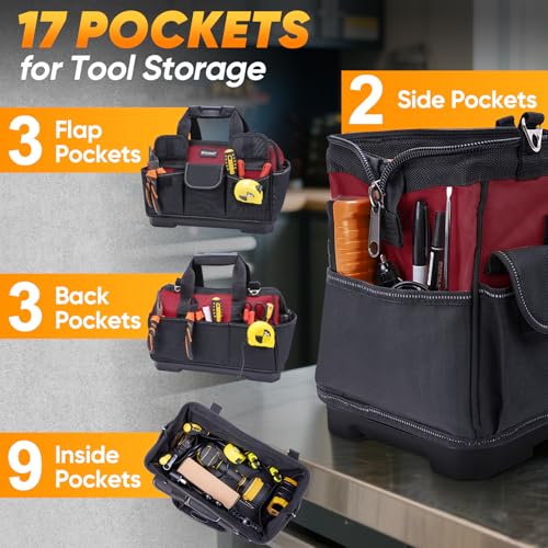 TICONN Heavy Duty Tool Bag Organizer, Portable Tool Box with Shoulder Strap - color: Red, size: 16" Molded Base