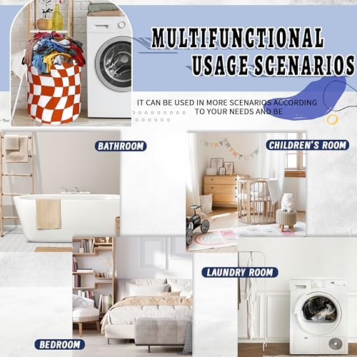 Orange Checkerboard Laundry Basket Oxford Cloth Foldable Hamper 18.9x16.5In - color: Orange Checkerboard Pattern