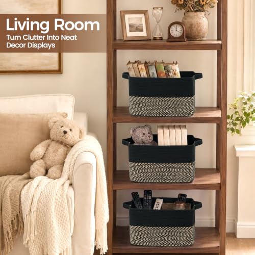 OIAHOMY Woven Storage Basket, Small Baskets for Organizing Black & Brown - color: Black & Brown, size: 13.5"x11"x9.5"