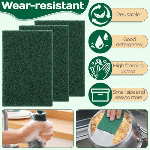Heavy Duty Scouring Pad 10Pcs Scouring Pads Green Scrubbing Pads for Heavy Duty Cleaning Scrubbing Pads for Kitchen Bathroom Household Cleaning Dish Scrubber Scrubbing Sponges