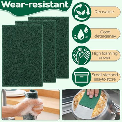 Heavy Duty Scouring Pad 10Pcs Scouring Pads Green Scrubbing Pads for Heavy Duty Cleaning Scrubbing Pads for Kitchen Bathroom Household Cleaning Dish Scrubber Scrubbing Sponges