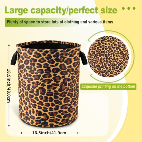 Brown Leopard Laundry Basket Foldable Waterproof Hamper 18.9 x 16.5 Inch - color: Brown Leopard