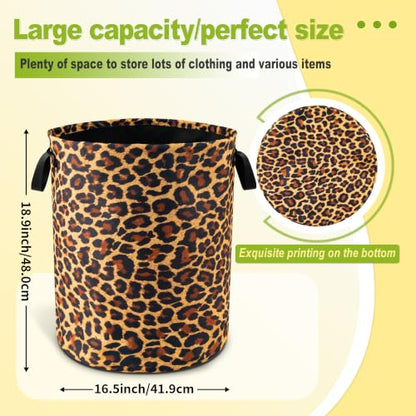 Brown Leopard Laundry Basket Foldable Waterproof Hamper 18.9 x 16.5 Inch - color: Brown Leopard