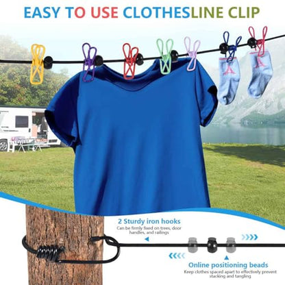 SenseYo Portable Travel Clothesline with 22 Clothespins Retractable Indoor Laundry Drying Clothing line Elastic Outdoor Camping Accessories for Camper Hotel Room Cruise