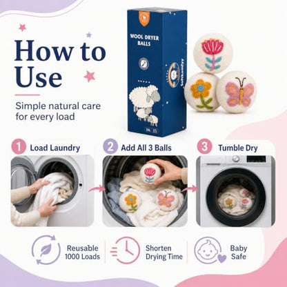 Wool Dryer Balls Handmade 3 Pack XL,Laundry Dryer Balls,100% New Zealand Wool Fabric Softener,Reusable 1000 Loads,Wrinkles Free, Shorten Drying Time,Baby Safe (3 Pack XL,Garden Friends) - color: Garden Friends