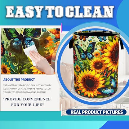Butterfly Sunflower Laundry Basket Foldable Oxford Cloth 18.9 x 16.5 Inch - color: Beautiful Butterfly Sunflower