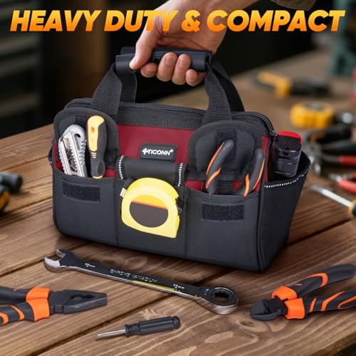 TICONN Heavy Duty Tool Bag Organizer, Portable Tool Box with Shoulder Strap - color: Red, size: 12" Standard Base