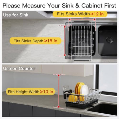 JASIWAY in Sink Dish Drying Rack with Drainboard and Utensil Holder - color: Silver, size: For 12"-30"w Sink, with Drainboard