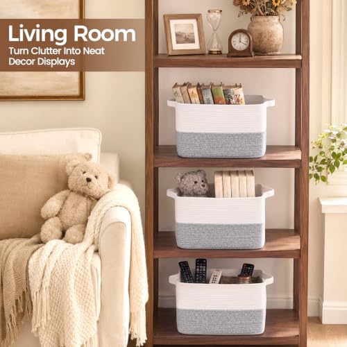 OIAHOMY Woven Storage Basket, Small Baskets for Organizing White & Grey - color: White & Grey, size: 13.5"x11"x9.5"