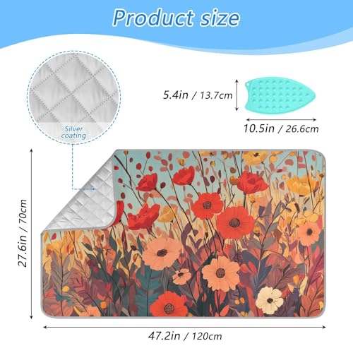 Autumn Poppy Flowers Ironing Mat Portable Ironing Pad Blanket with Silicone Iron Rest for Table Top Travel Heat Resistant Double-Side Using Large 47x28 Inch Foldable - color: Autumn Poppy Flowers