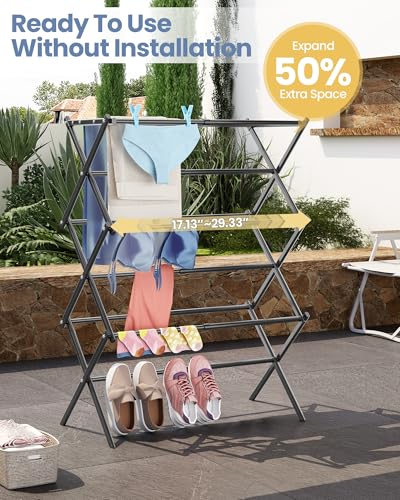 APEXCHASER Oversize 3-Tier Clothes Drying Rack, No Install, Black - color: Black