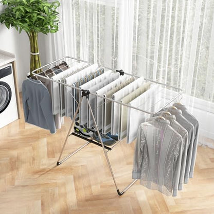 Tangkula 2-Level Collapsible Clothes Drying Rack w/Height-Adjustable Wings