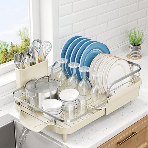 SNTD Expandable Dish Drying Rack for Kitchen Counter, 15.2-22.1 in, Beige - color: Beige