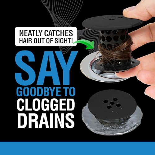 TubShroom Bathtub Drain Hair Catcher – in-Drain Tub Strainer & Clog Prevention Protector, Fits Standard 1.4”–1.75” Tub Drains, Easy Clean, Captures Human & Pet Hair Out of Sight (Matte Black) - color: Matte Black With Drain Snake