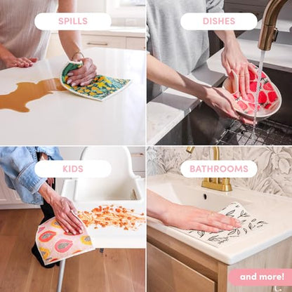 Papaya Swedish Dishcloths for Kitchen, 2 Reusable Paper Towels, 1 Hook - color: Call Me Twiggy
