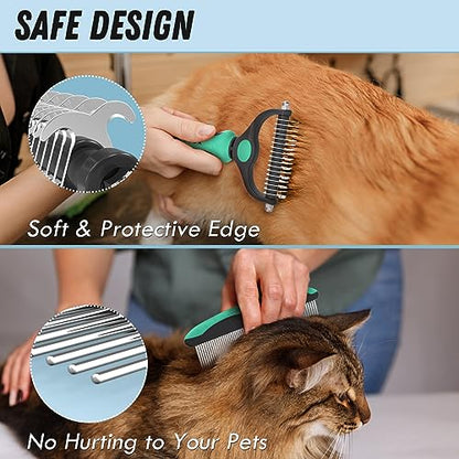 Docrok Pet Grooming Brush and Metal Comb Combo for Dogs & Cats, Green - color: Green