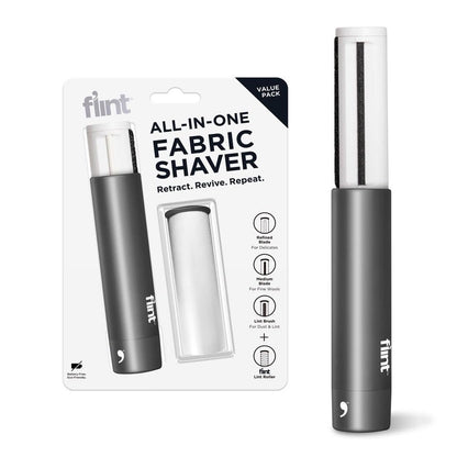Flint All-in-One Fabric Shaver, Compact, Retractable & Travel-Friendly Fuzz Remover with 2 Fabric-Safe Care Surfaces, Lint Brush & Lint Roller, Ultimate Depiller for Clothes, Eco-Friendly