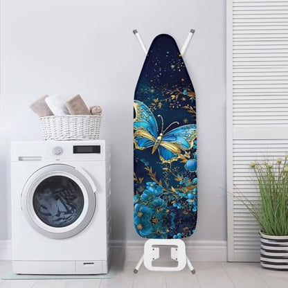 Blue Butterfly Ironing Board Cover with Elastic Edge Non Stick Scorch Stain Resistant Cover Heavy Duty Iron Pad Covers Standard Boards with Hook and Loop Fastener Strap - color: Blue Butterfly