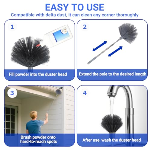 7.55ft Cobweb Duster with Extension Pole - Web Pole Compatible with Delta Dust, Web Brush for Apply Powder Duster to Hard-to-Reach Area, Telescoping Corner Dusters for High Corner and Wall Void