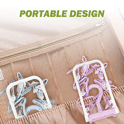 Clothes Drying Hanger with 12 Clips, 2 Pack Folding Portable Hanging Drying Rack,Drip Foldable Hanging Rack, 360° Rotatable Hook for Drying Towels Bras Baby Clothes Gloves Plastic(Blue&Purple) - color: Blue and Purple