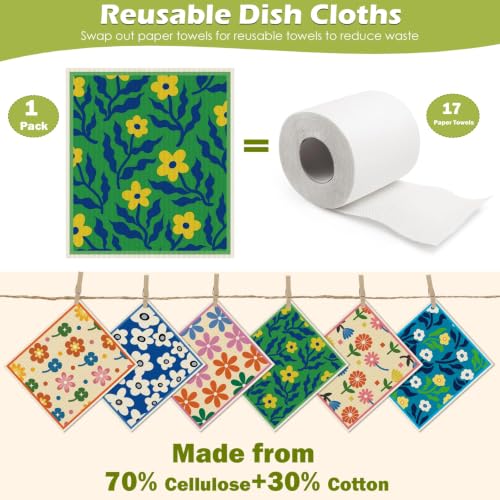 6 Pcs Swedish Paper Cloths for Kitchen, Reusable Paper Towels Washable - color: Colorful Broken Floral